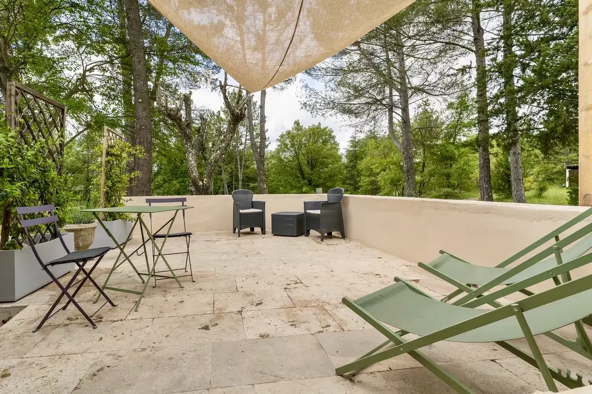 Large stone terrace under the pines